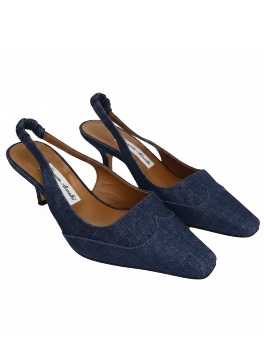 MARYAM AMALKI  Cassidy Pumps Slingback Squared Toe Cushioned Denim Size 8